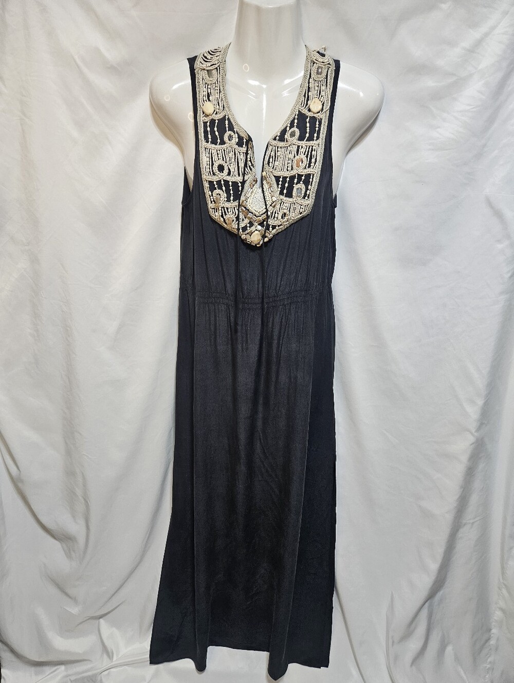 AllSaints Spitalfields Arcadian Maxi Dress Hand Embellished 100% Silk Boho - Picture 1 of 8